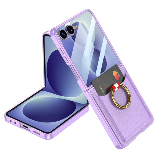 For Galaxy Z Flip8 5G GKK Integrated Ultra-thin Leather Card Slots Phone Case with Ring Holder(Purple)