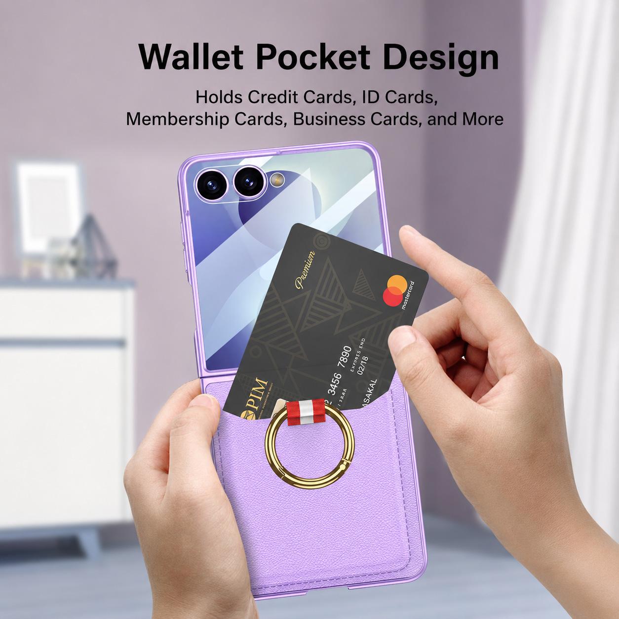For Galaxy Z Flip8 5G GKK Integrated Ultra-thin Leather Card Slots Phone Case with Ring Holder(Purple)