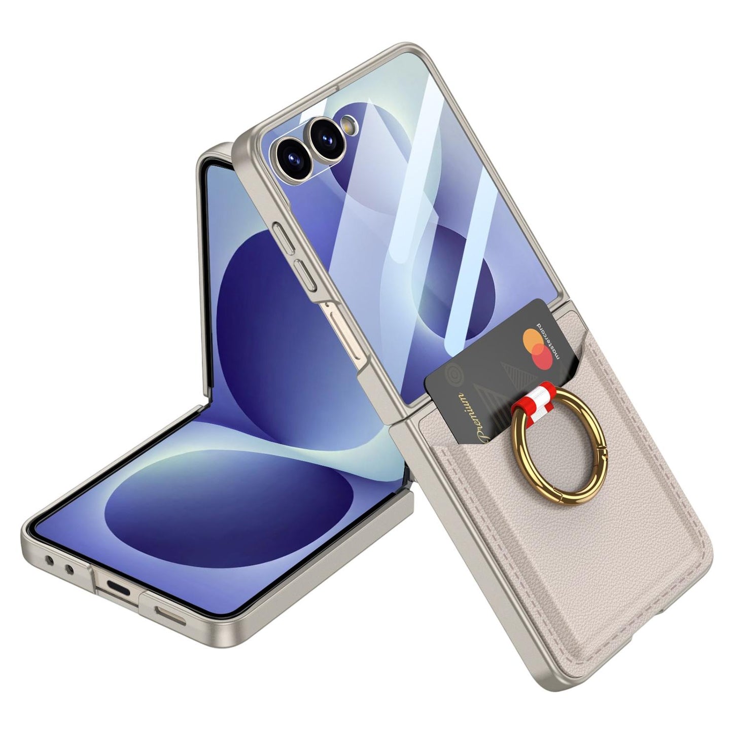 For Galaxy Z Flip8 5G GKK Integrated Ultra-thin Leather Card Slots Phone Case with Ring Holder(Titanium Gray)