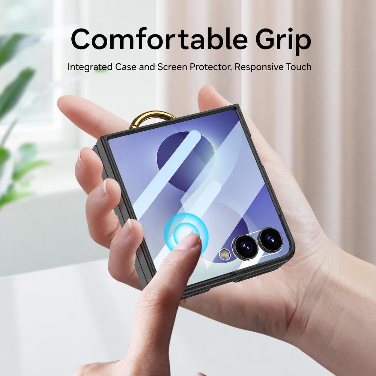 For Galaxy Z Flip8 5G GKK Integrated Ultra-thin Leather Card Slots Phone Case with Ring Holder(Titanium Gray)