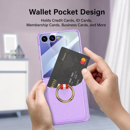 For Galaxy Z Flip8 5G GKK Integrated Ultra-thin Leather Card Slots Phone Case with Ring Holder(Carbon Fiber Black)