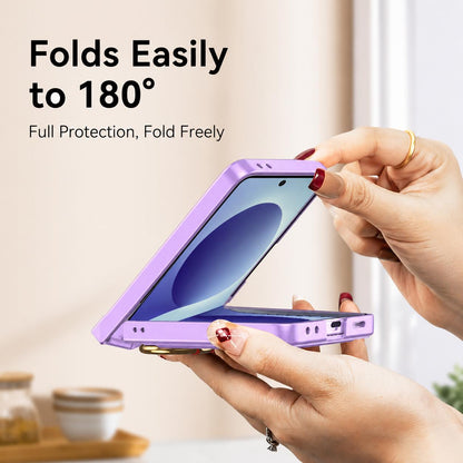 For Galaxy Z Flip8 5G GKK Integrated Ultra-thin Leather Card Slots Phone Case with Ring Holder(Carbon Fiber Black)