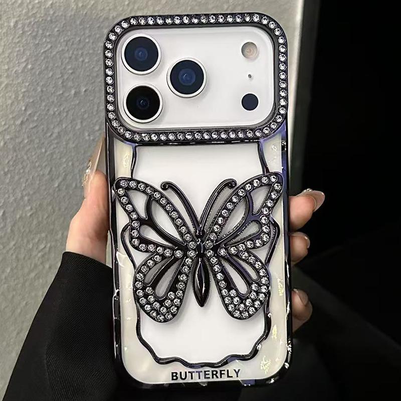 For iPhone 18 Pro Max Hollow Butterfly Electroplating TPU Phone Case - Black - EDA008560124D