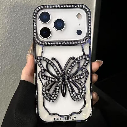 For iPhone 18 Pro Max Hollow Butterfly Electroplating TPU Phone Case - Black - EDA008560124D