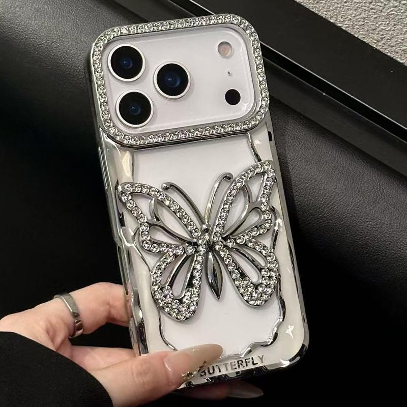 For iPhone 18 Pro Hollow Butterfly Electroplating TPU Phone Case - Silver - EDA008560125A