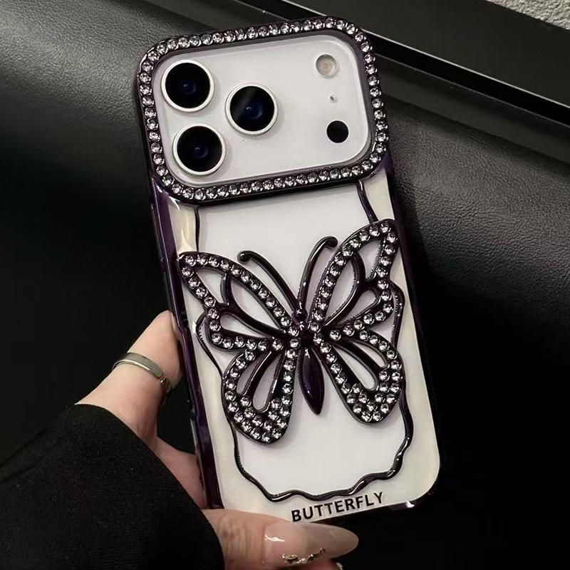 For iPhone 18 Pro Hollow Butterfly Electroplating TPU Phone Case - Dark Purple - EDA008560125C