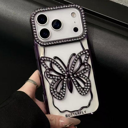 For iPhone 18 Pro Hollow Butterfly Electroplating TPU Phone Case - Dark Purple - EDA008560125C