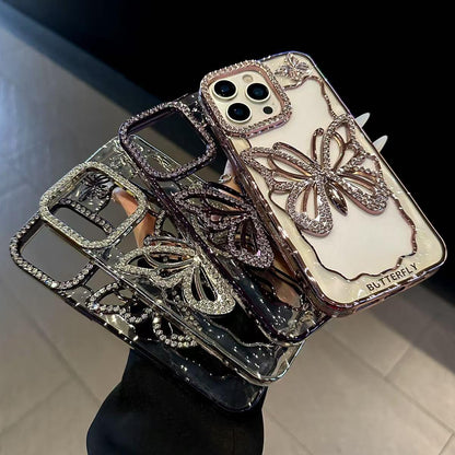 For iPhone 18 Pro Max Hollow Butterfly Electroplating TPU Phone Case - Silver - EDA008560124A