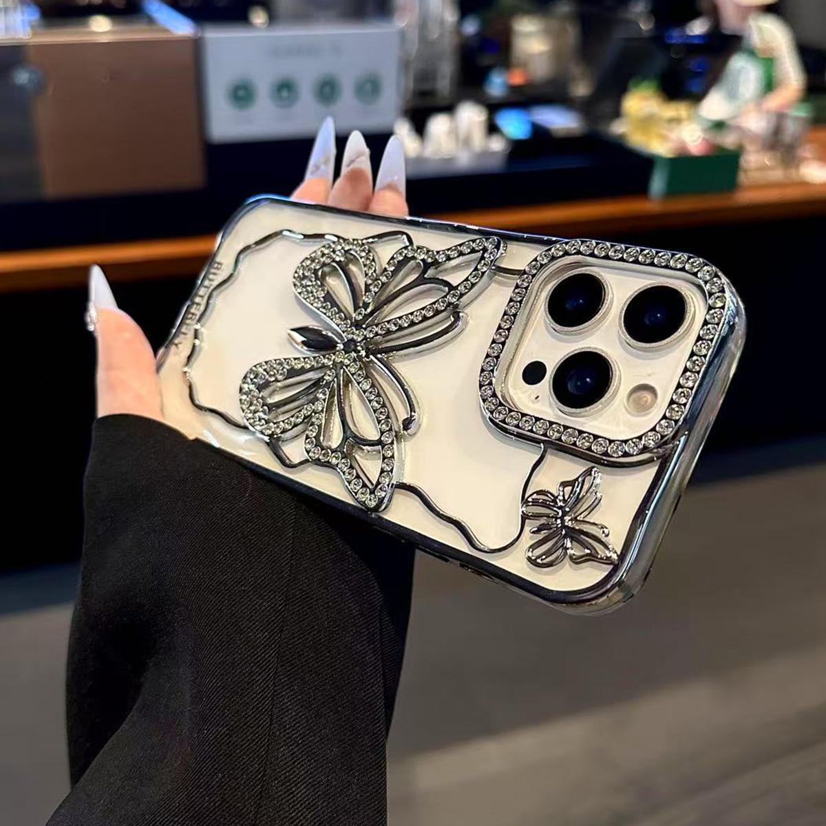 For iPhone 18 Pro Max Hollow Butterfly Electroplating TPU Phone Case - Silver - EDA008560124A