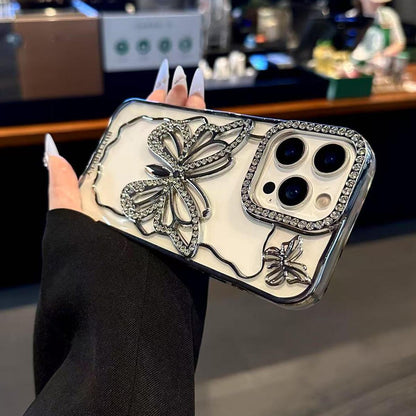 For iPhone 18 Pro Max Hollow Butterfly Electroplating TPU Phone Case - Silver - EDA008560124A