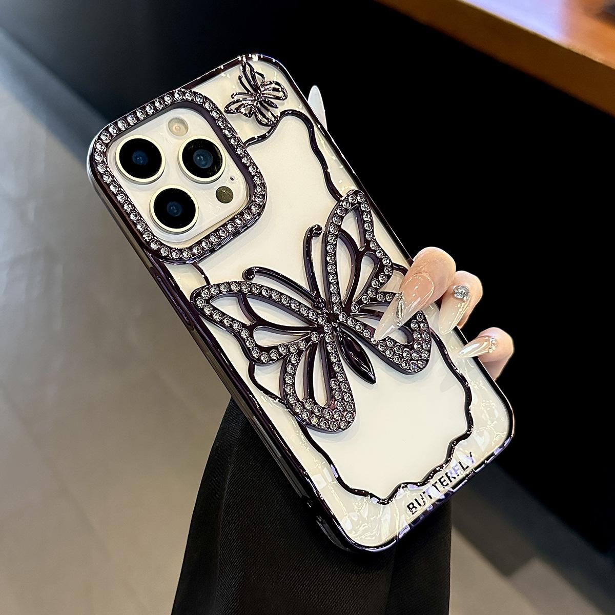 For iPhone 18 Pro Max Hollow Butterfly Electroplating TPU Phone Case - Silver - EDA008560124A