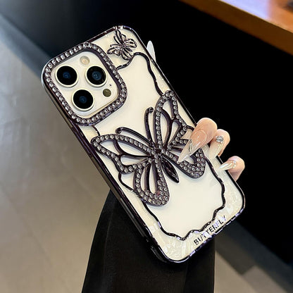 For iPhone 18 Pro Max Hollow Butterfly Electroplating TPU Phone Case - Silver - EDA008560124A