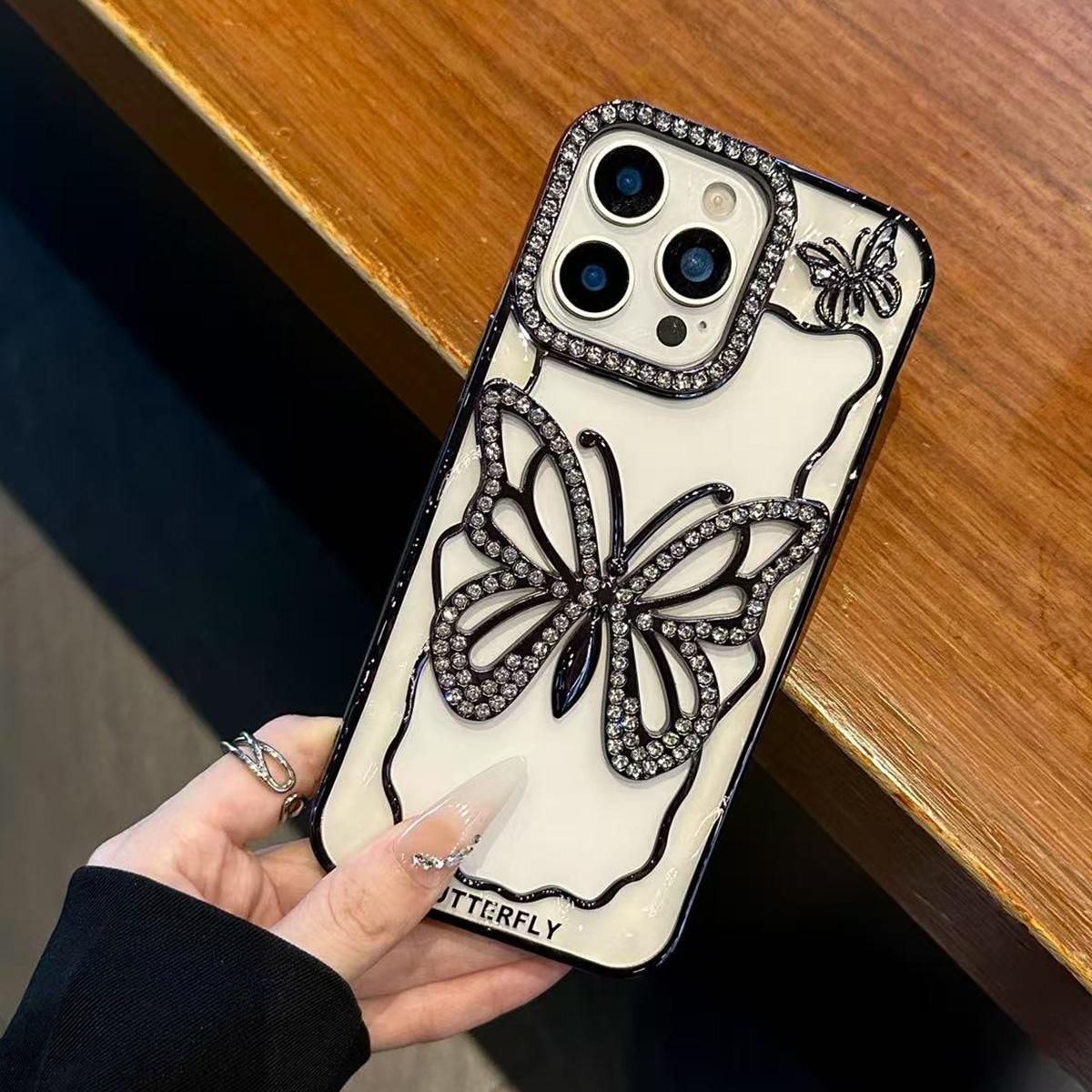 For iPhone 18 Pro Max Hollow Butterfly Electroplating TPU Phone Case - Silver - EDA008560124A