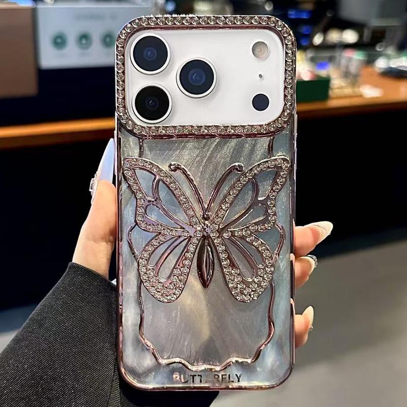 For iPhone 18 Pro Butterfly Electroplating TPU Phone Case with Epoxy Cardboard - Rose Gold - EDA008560925B