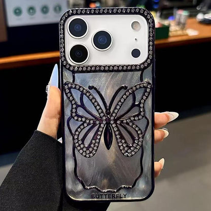 For iPhone 18 Pro Butterfly Electroplating TPU Phone Case with Epoxy Cardboard - Dark Purple - EDA008560925C