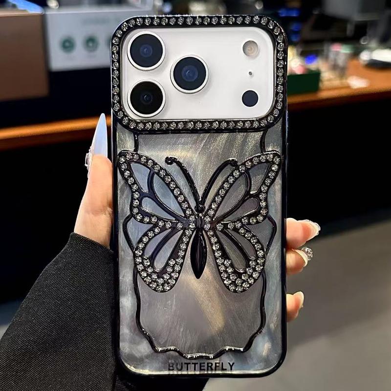 For iPhone 18 Pro Butterfly Electroplating TPU Phone Case with Epoxy Cardboard - Black - EDA008560925D
