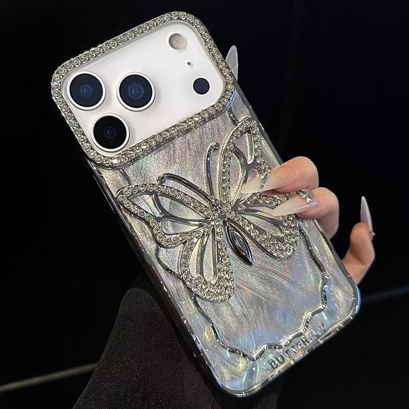 For iPhone 18 Pro Max Butterfly Electroplating TPU Phone Case with Epoxy Cardboard - Silver - EDA008560926A