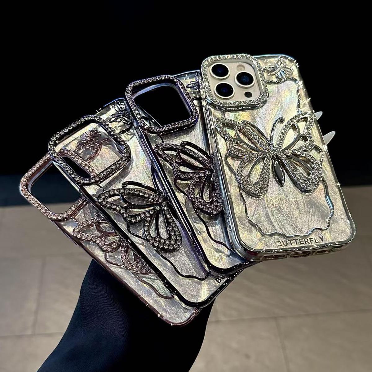 For iPhone 18 Pro Max Butterfly Electroplating TPU Phone Case with Epoxy Cardboard - Silver - EDA008560926A