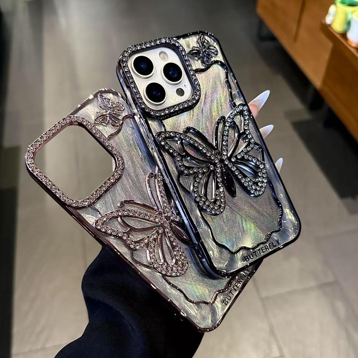 For iPhone 18 Pro Max Butterfly Electroplating TPU Phone Case with Epoxy Cardboard - Silver - EDA008560926A