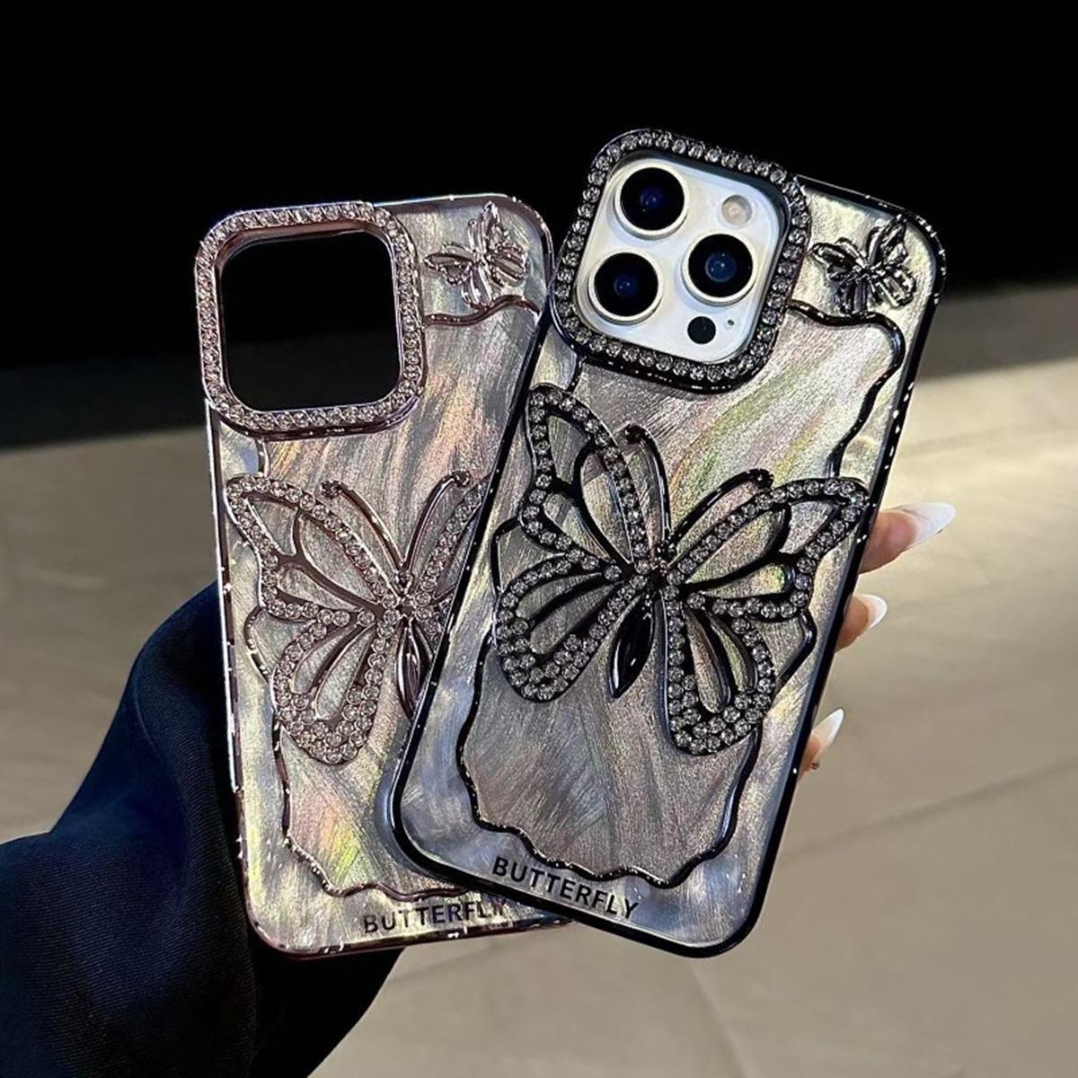 For iPhone 18 Pro Butterfly Electroplating TPU Phone Case with Epoxy Cardboard - Silver - EDA008560925A