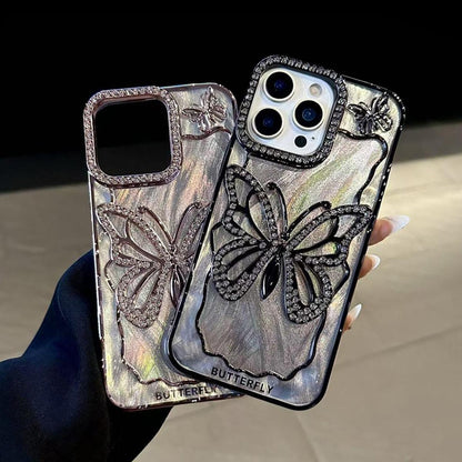For iPhone 18 Pro Butterfly Electroplating TPU Phone Case with Epoxy Cardboard - Silver - EDA008560925A