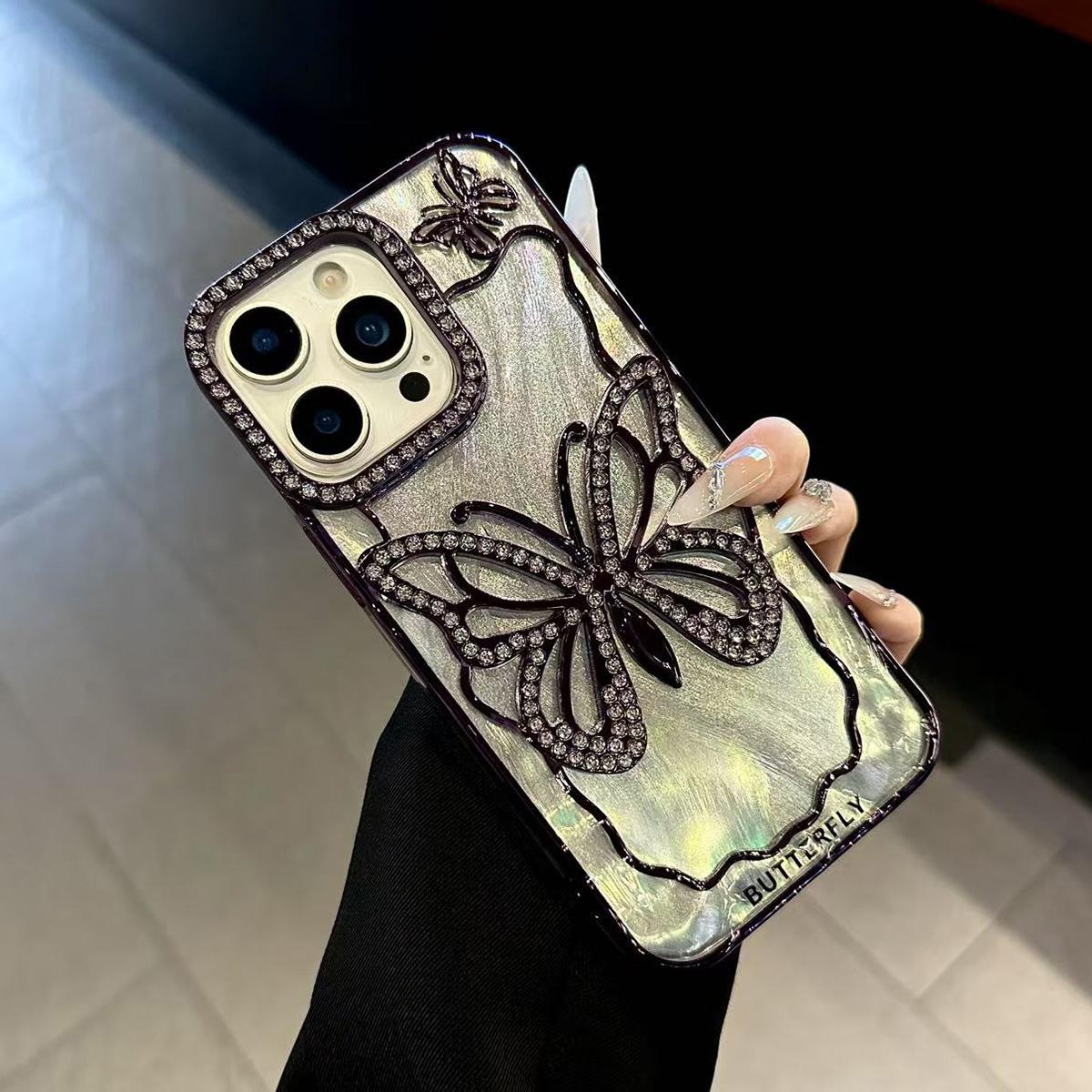 For iPhone 18 Pro Butterfly Electroplating TPU Phone Case with Epoxy Cardboard - Silver - EDA008560925A