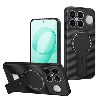 For Redmi K90 Pro Max / Poco F8 Ultra Carbon Fiber Texture MagSafe Phone Case with Holder(Black)