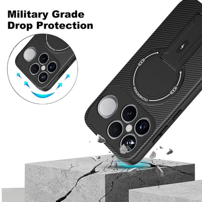 For Redmi K90 Pro Max / Poco F8 Ultra Carbon Fiber Texture MagSafe Phone Case with Holder(Black)