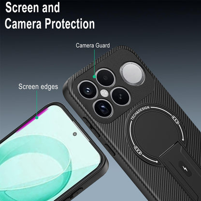 For Redmi K90 Pro Max / Poco F8 Ultra Carbon Fiber Texture MagSafe Phone Case with Holder(Black)