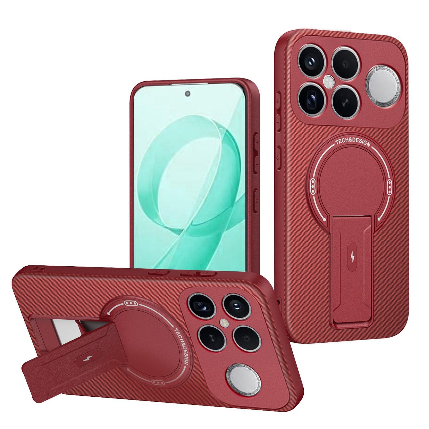 For Redmi K90 Pro Max / Poco F8 Ultra Carbon Fiber Texture MagSafe Phone Case with Holder(Red)