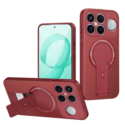 For Redmi K90 Pro Max / Poco F8 Ultra Carbon Fiber Texture MagSafe Phone Case with Holder(Red)