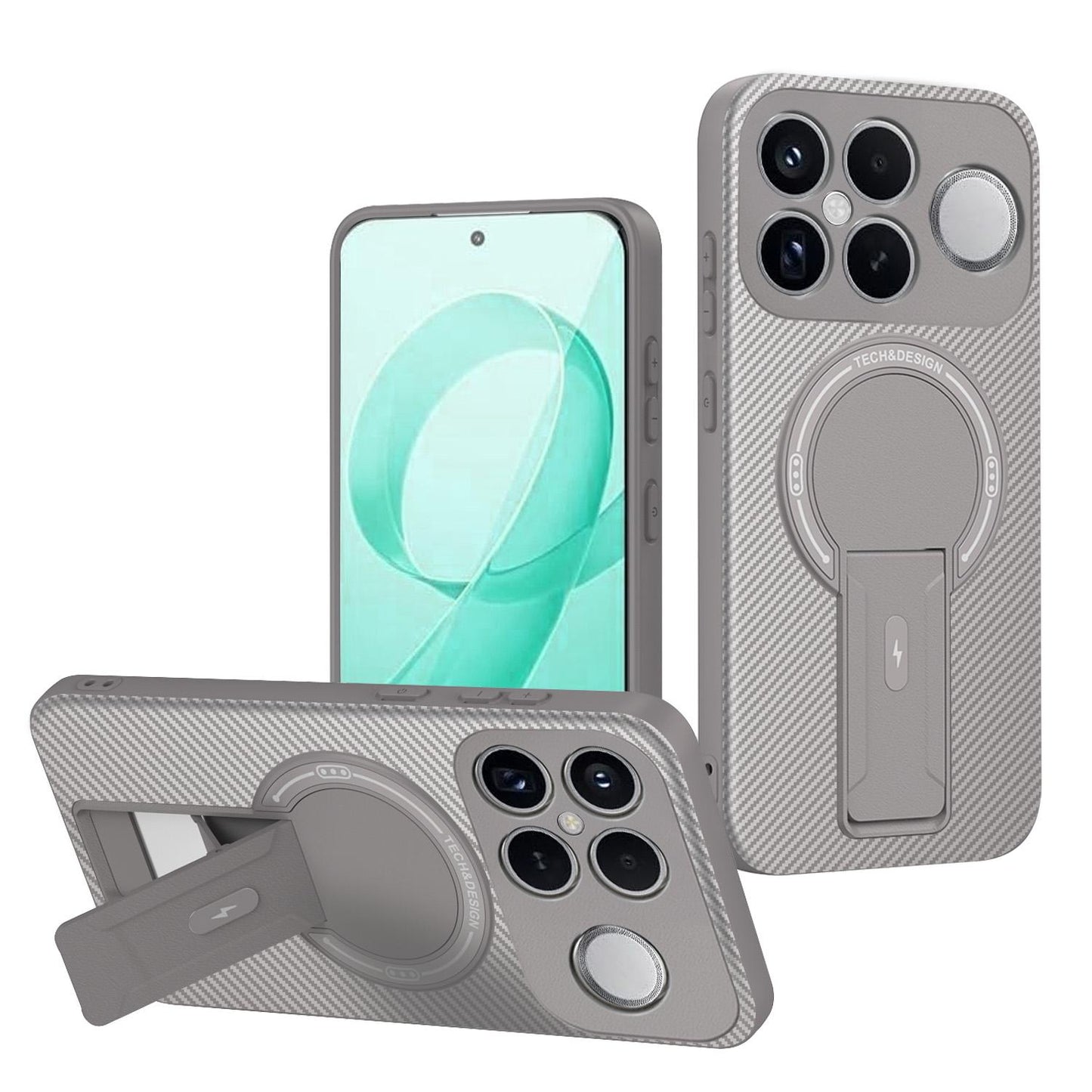 For Redmi K90 Pro Max / Poco F8 Ultra Carbon Fiber Texture MagSafe Phone Case with Holder(Grey)