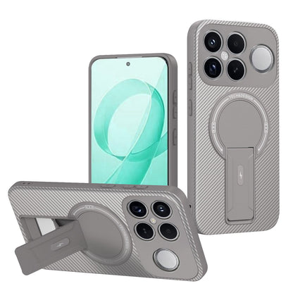 For Redmi K90 Pro Max / Poco F8 Ultra Carbon Fiber Texture MagSafe Phone Case with Holder(Grey)
