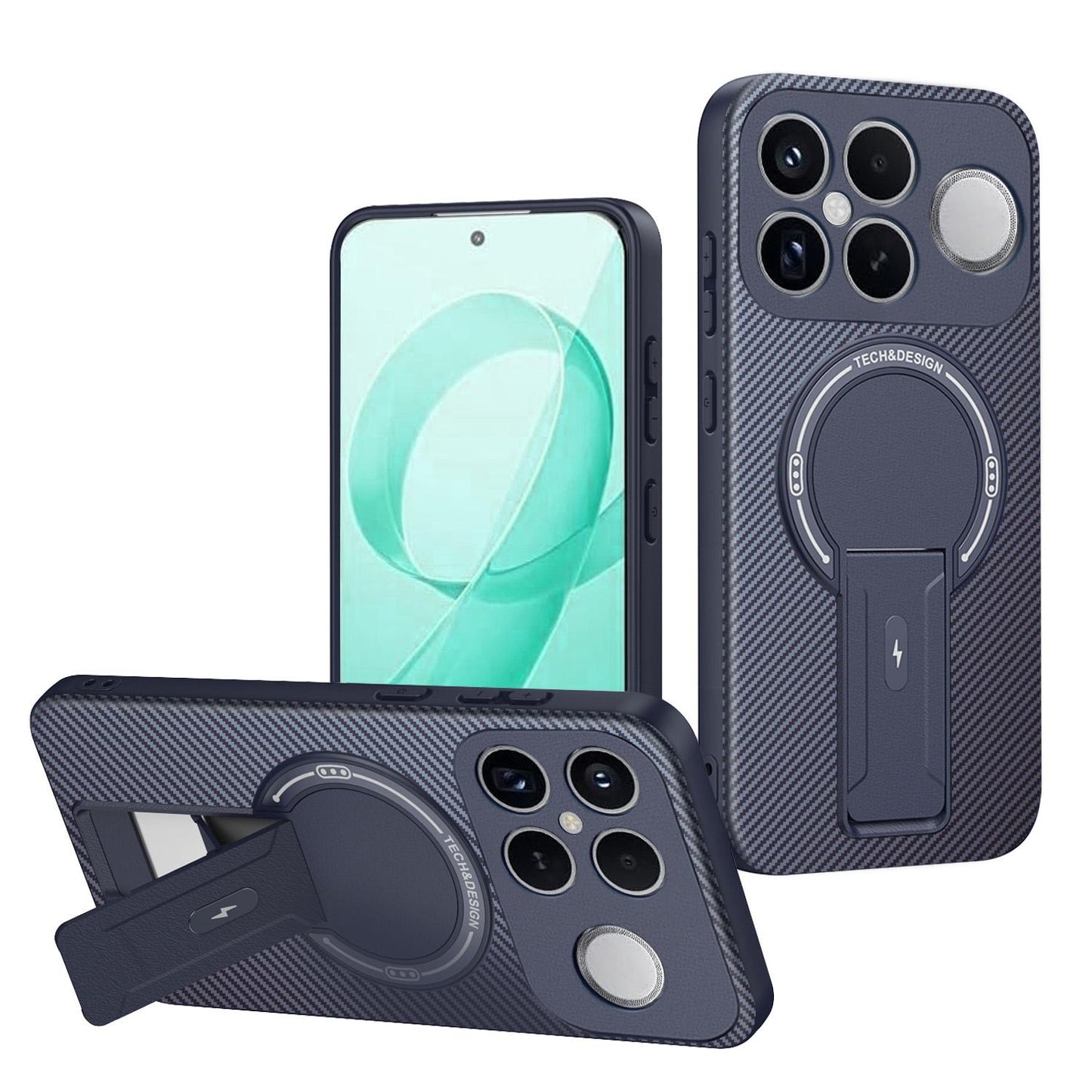 For Redmi K90 Pro Max / Poco F8 Ultra Carbon Fiber Texture MagSafe Phone Case with Holder(Blue)
