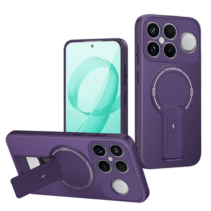 For Redmi K90 Pro Max / Poco F8 Ultra Carbon Fiber Texture MagSafe Phone Case with Holder(Purple)