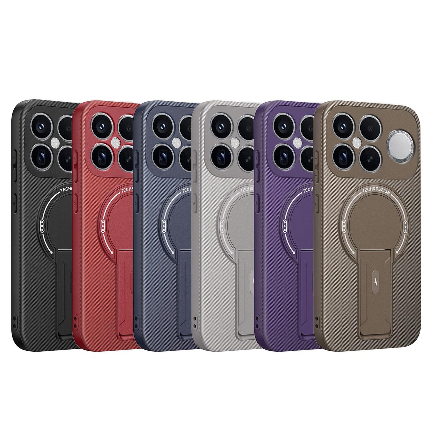 For Redmi K90 Pro Max / Poco F8 Ultra Carbon Fiber Texture MagSafe Phone Case with Holder(Purple)