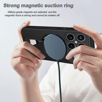 For Redmi K90 Pro Max / Poco F8 Ultra Carbon Fiber Texture MagSafe Phone Case with Holder(Purple)