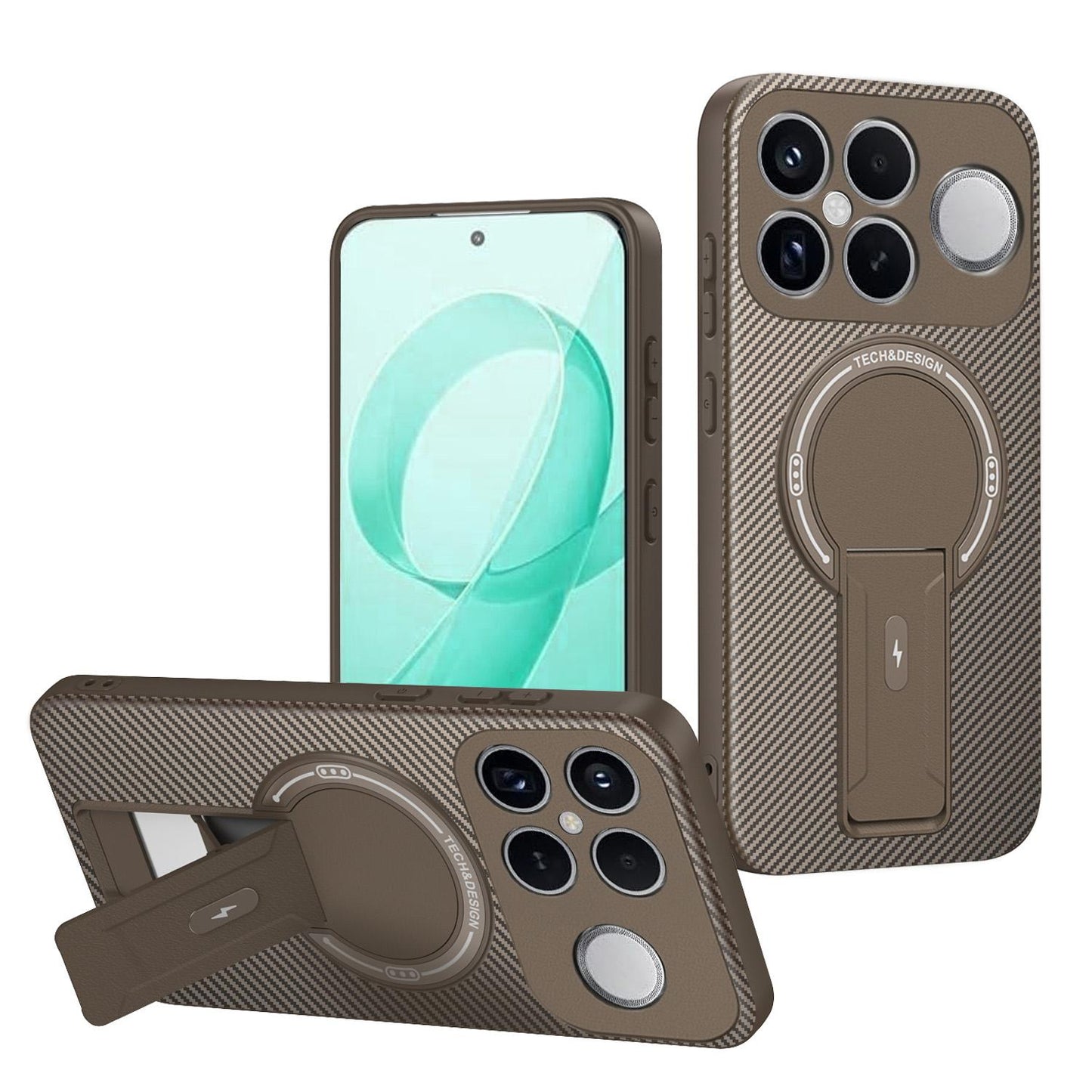 For Redmi K90 Pro Max / Poco F8 Ultra Carbon Fiber Texture MagSafe Phone Case with Holder(Brown)