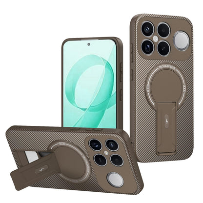 For Redmi K90 Pro Max / Poco F8 Ultra Carbon Fiber Texture MagSafe Phone Case with Holder(Brown)
