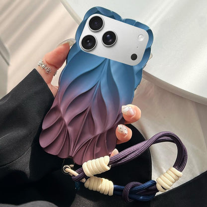 For iPhone 18 Pro Max Thickened 3D Leaf Pattern Two-Color Oil-Sprayed TPU Phone Case with Strap - Blue Wine Red - EDA008564423D