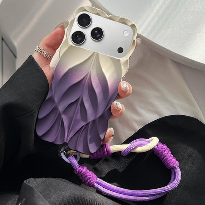 For iPhone 17 Pro Thickened 3D Leaf Pattern Two-Color Oil-Sprayed TPU Phone Case with Strap - Purple Gold - EDA008564425B