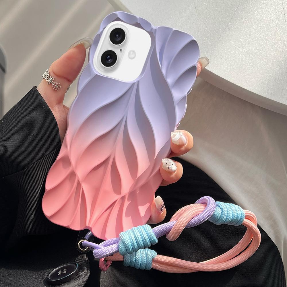 For iPhone 17 Thickened 3D Leaf Pattern Two-Color Oil-Sprayed TPU Phone Case with Strap - Purple Pink - EDA008564426C