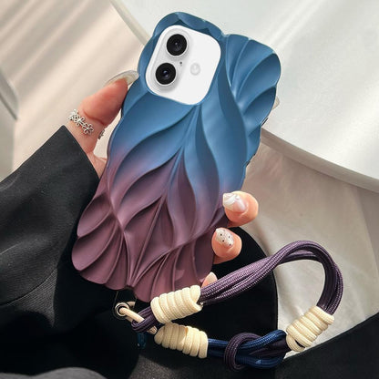 For iPhone 17 Thickened 3D Leaf Pattern Two-Color Oil-Sprayed TPU Phone Case with Strap - Blue Wine Red - EDA008564426D