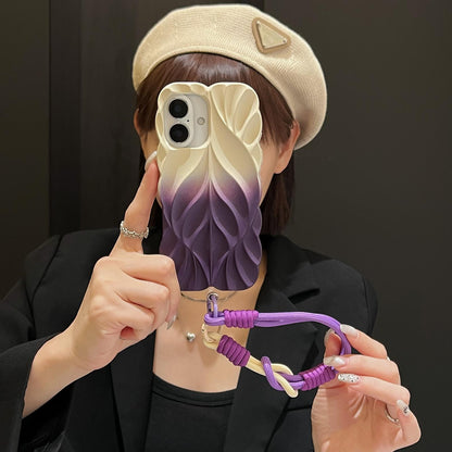 For iPhone 17 Thickened 3D Leaf Pattern Two-Color Oil-Sprayed TPU Phone Case with Strap - Purple Pink - EDA008564426C