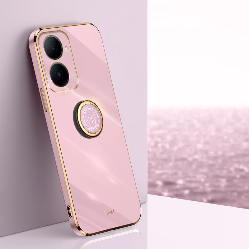 For Wiko Hi Enjoy 80 Plus XINLI Straight Edge 6D Electroplate TPU Phone Case with Ring Holder - Cherry Purple - EDA008564702B