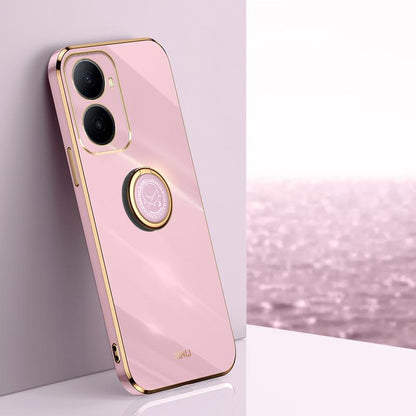 For Wiko Hi Enjoy 80 Plus XINLI Straight Edge 6D Electroplate TPU Phone Case with Ring Holder - Cherry Purple - EDA008564702B