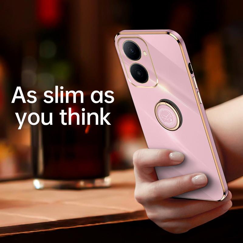 For Wiko Hi Enjoy 80 Plus XINLI Straight Edge 6D Electroplate TPU Phone Case with Ring Holder - Cherry Purple - EDA008564702B