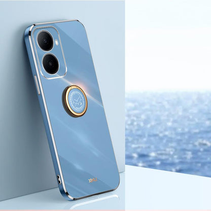 For Wiko Hi Enjoy 80 Plus XINLI Straight Edge 6D Electroplate TPU Phone Case with Ring Holder - Celestial Blue - EDA008564702C
