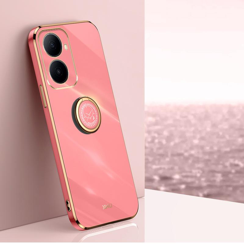 For Wiko Hi Enjoy 80 Plus XINLI Straight Edge 6D Electroplate TPU Phone Case with Ring Holder - Hawthorn Red - EDA008564702D