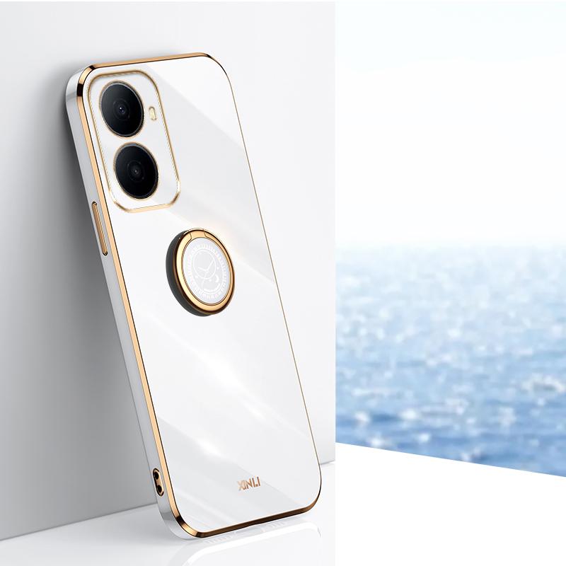 For Wiko Hi Enjoy 80 Plus XINLI Straight Edge 6D Electroplate TPU Phone Case with Ring Holder - White - EDA008564702E